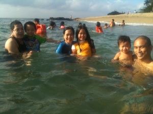 Swimming in the cold water. Brr!