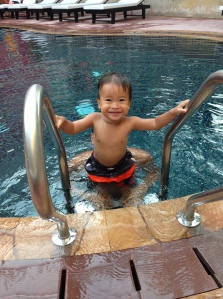 Cooling off in the hotel swimming pool